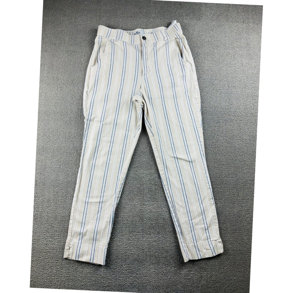 Hollister Ultra High-Rise Taper Pants Women S Beige Blue Striped Summer Beach